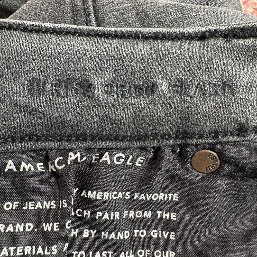 American Eagle HI RISE CROP FLARE Size 20 Short Black Jeans Denim Pants 37x23 - Picture 10 of 11